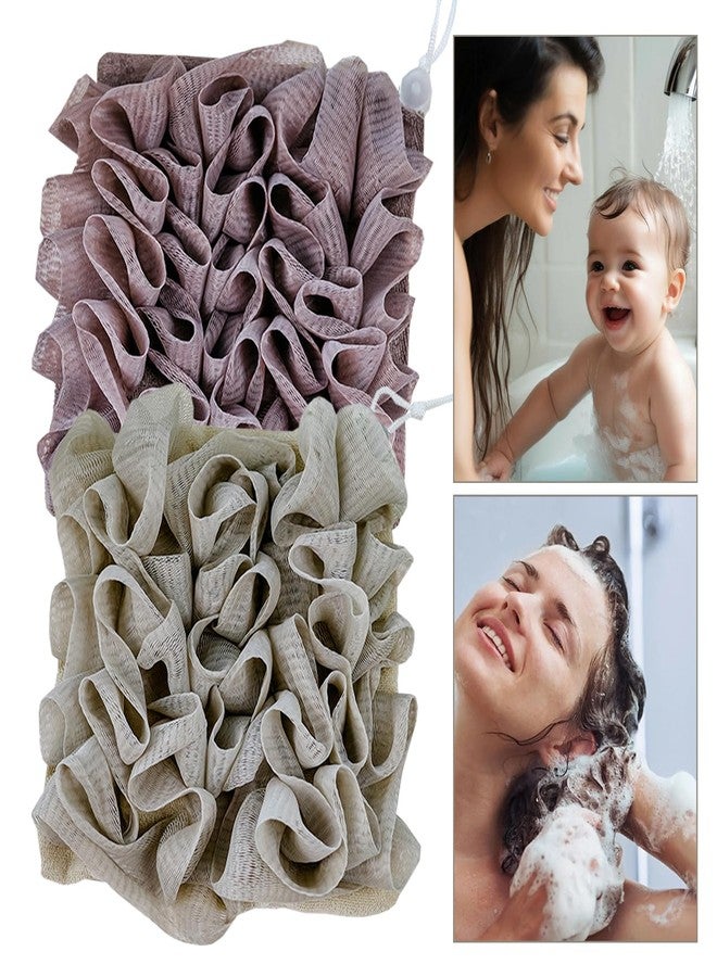 QIYUDA 2pcs Loofah Cloth for Bar Soap, Loofah Washcloth Shower Ball 2-in-1 (Gray and Brown) - Image 3